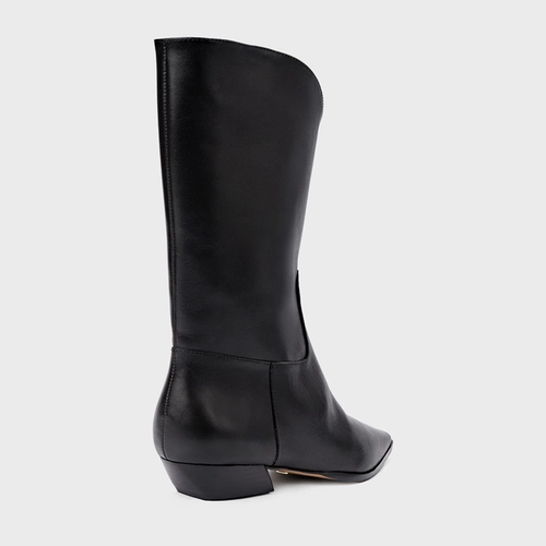 Bota Western Simple Salto Bloco Couro Preto