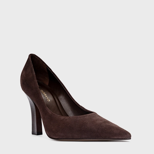 Scarpin Susan Salto Bloco Slim Couro Suede Marrom Ganache