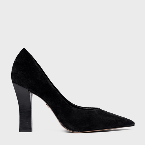 Scarpin Susan Salto Bloco Slim Couro Suede Preto