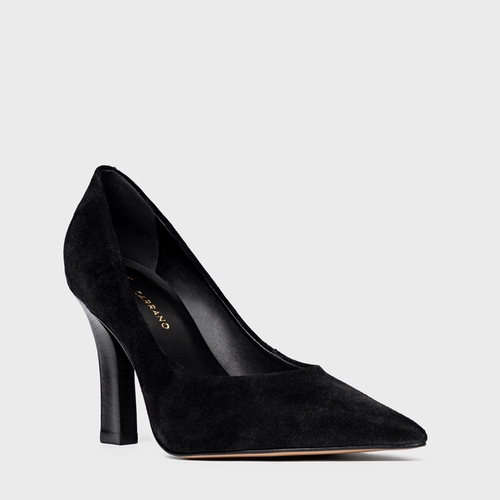 Scarpin Susan Salto Bloco Slim Couro Suede Preto