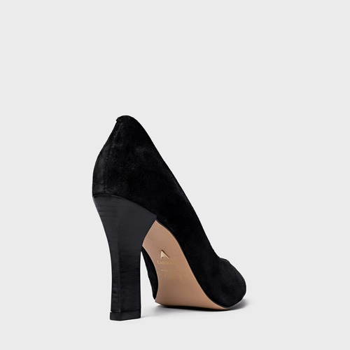 Scarpin Susan Salto Bloco Slim Couro Suede Preto