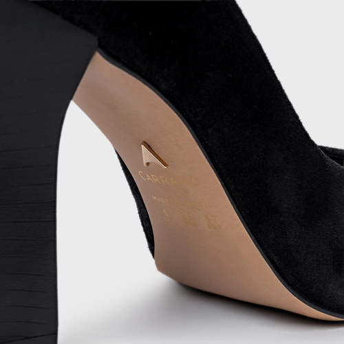 Scarpin Susan Salto Bloco Slim Couro Suede Preto