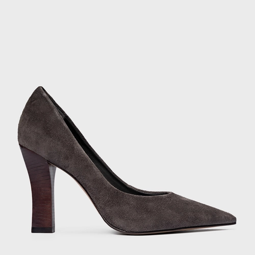 Scarpin Susan Salto Bloco Slim Couro Suede Cinza Grafite