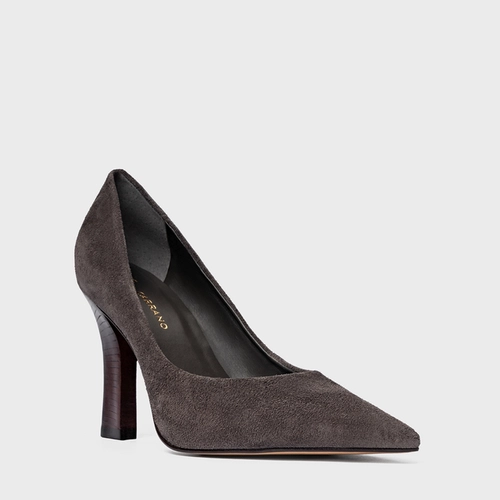 Scarpin Susan Salto Bloco Slim Couro Suede Cinza Grafite