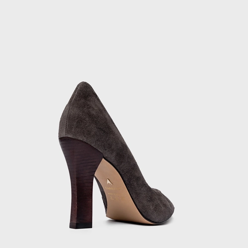 Scarpin Susan Salto Bloco Slim Couro Suede Cinza Grafite
