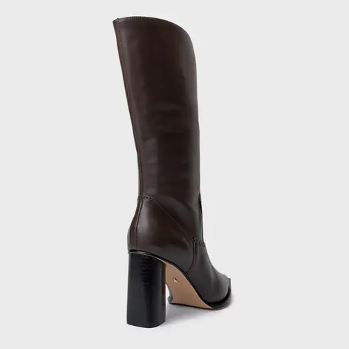 Bota Western Cano Médio Salto Bloco Maxi Couro Marrom Dark Brown