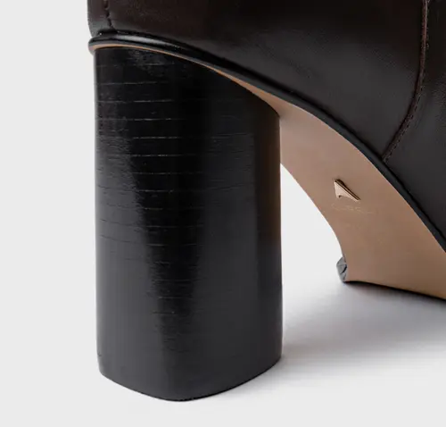 Bota Western Cano Médio Salto Bloco Maxi Couro Marrom Dark Brown