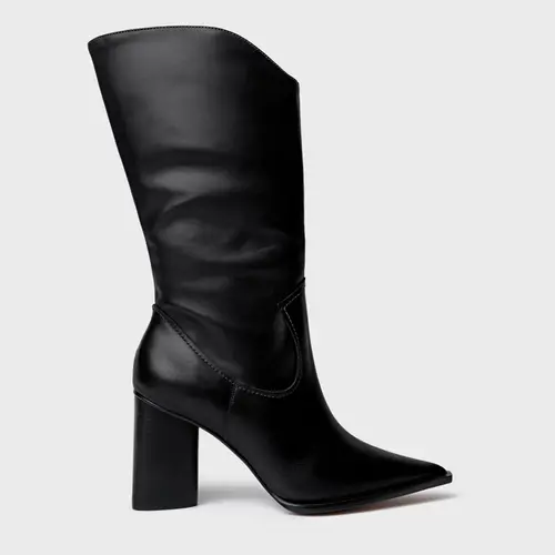 Bota Western Cano Médio Salto Bloco Maxi Couro Preto