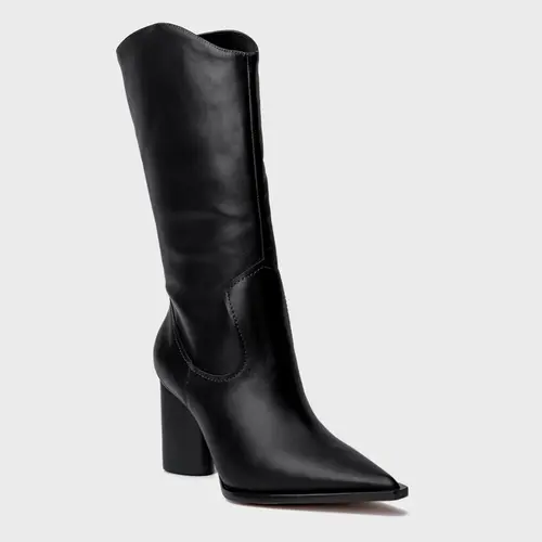 Bota Western Cano Médio Salto Bloco Maxi Couro Preto