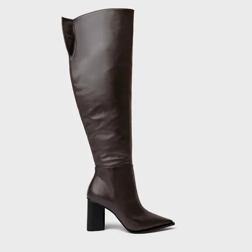 Bota Western Cano Alto Salto Bloco Maxi Couro Marrom Dark Brown