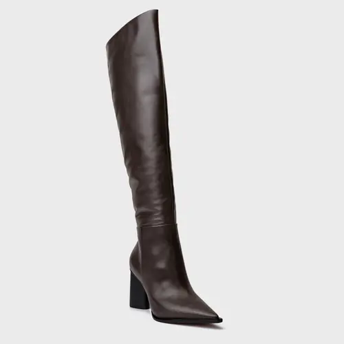 Bota Western Cano Alto Salto Bloco Maxi Couro Marrom Dark Brown