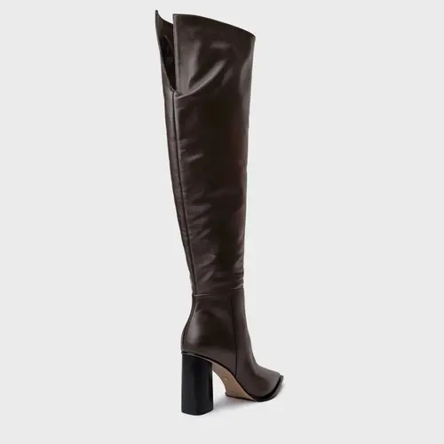 Bota Western Cano Alto Salto Bloco Maxi Couro Marrom Dark Brown