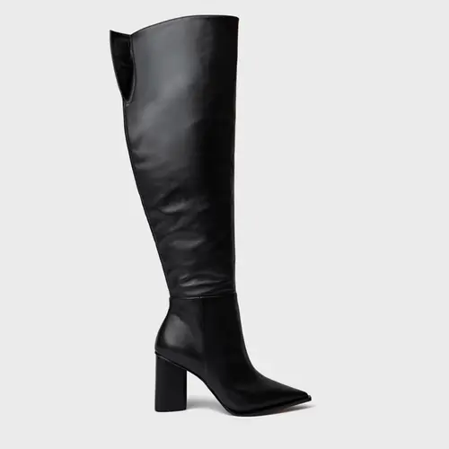 Bota Western Cano Alto Salto Bloco Maxi Couro Preto