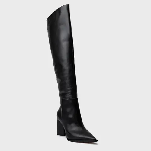 Bota Western Cano Alto Salto Bloco Maxi Couro Preto