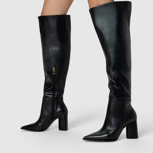 Bota Western Cano Alto Salto Bloco Maxi Couro Preto