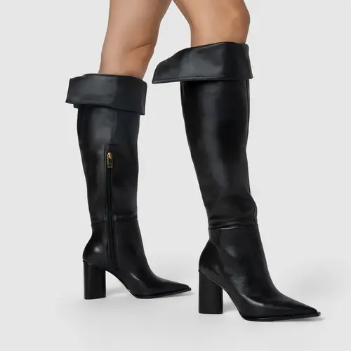 Bota Western Cano Alto Salto Bloco Maxi Couro Preto