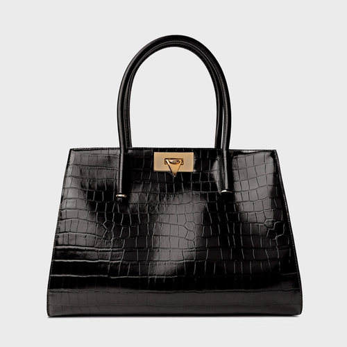 Bolsa Tote Beatrice Grande Couro Croco Preto