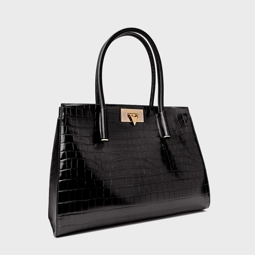 Bolsa Tote Beatrice Grande Couro Croco Preto