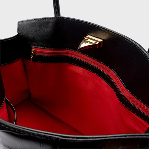 Bolsa Tote Beatrice Grande Couro Croco Preto
