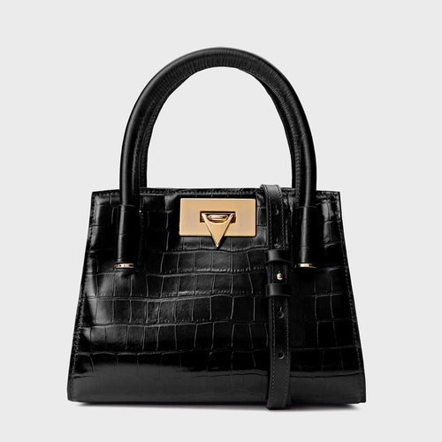 Bolsa Tote Beatrice Pequena Couro Croco Preto