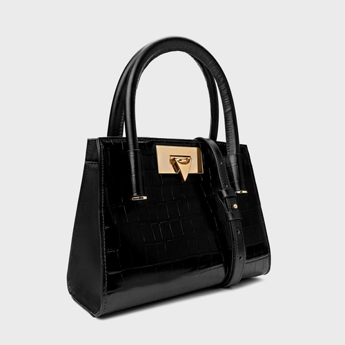 Bolsa Tote Beatrice Pequena Couro Croco Preto