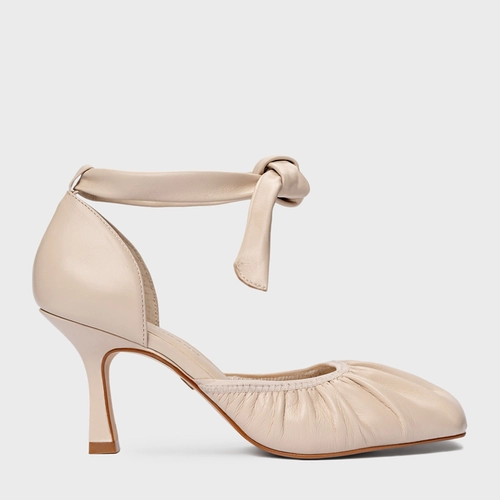 Scarpin Slingback Ripple Lace Up Salto Fino Couro Off White Cotton