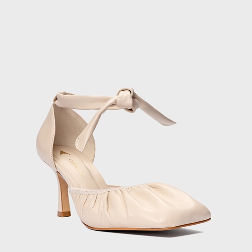 Scarpin Slingback Ripple Lace Up Salto Fino Couro Off White Cotton