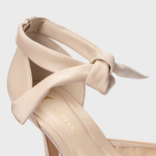 Scarpin Slingback Ripple Lace Up Salto Fino Couro Off White Cotton