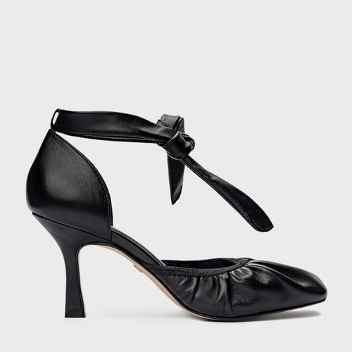 Scarpin Slingback Ripple Lace Up Salto Fino Couro Preto
