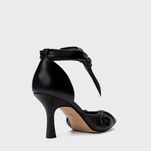 Scarpin Slingback Ripple Lace Up Salto Fino Couro Preto