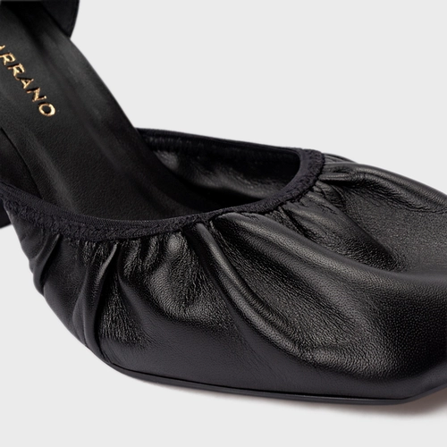 Scarpin Slingback Ripple Lace Up Salto Fino Couro Preto
