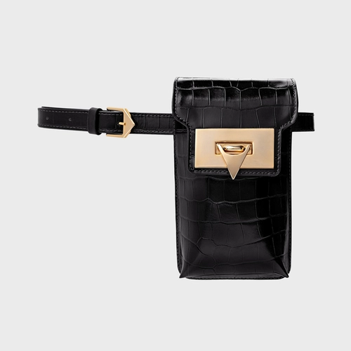 Bolsa Porta-Celular Aimé Pequena Couro Croco Preto