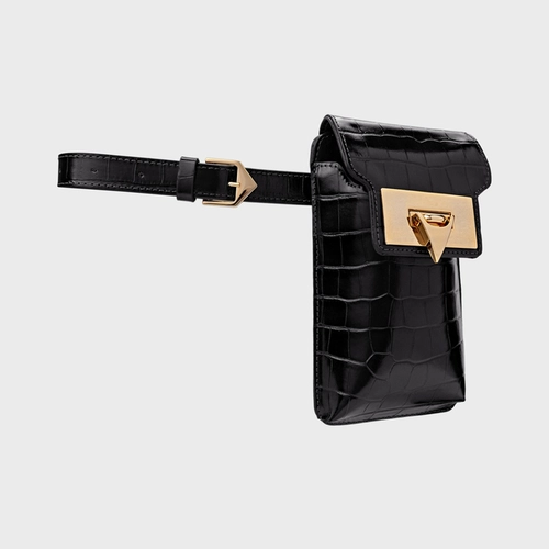 Bolsa Porta-Celular Aimé Pequena Couro Croco Preto