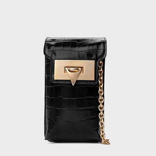 Bolsa Porta-Celular Aimé Pequena Couro Croco Preto