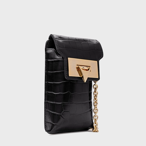 Bolsa Porta-Celular Aimé Pequena Couro Croco Preto