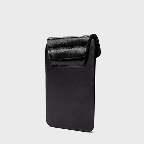 Bolsa Porta-Celular Aimé Pequena Couro Croco Preto