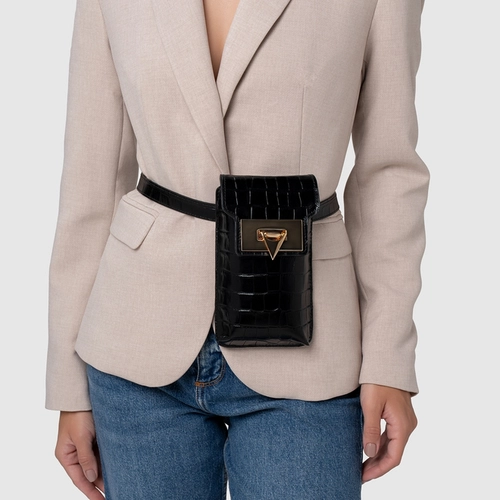 Bolsa Porta-Celular Aimé Pequena Couro Croco Preto