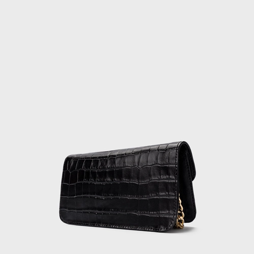 Bolsa Tiracolo Fiorella Pequena Couro Croco Preto