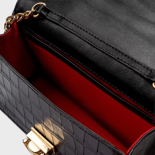 Bolsa Tiracolo Fiorella Pequena Couro Croco Preto