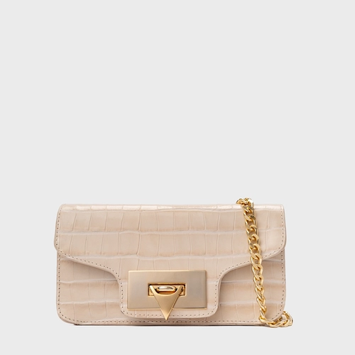Bolsa Tiracolo Fiorella Pequena Couro Croco Off White Cotton