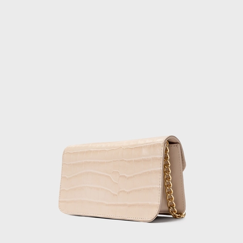 Bolsa Tiracolo Fiorella Pequena Couro Croco Off White Cotton
