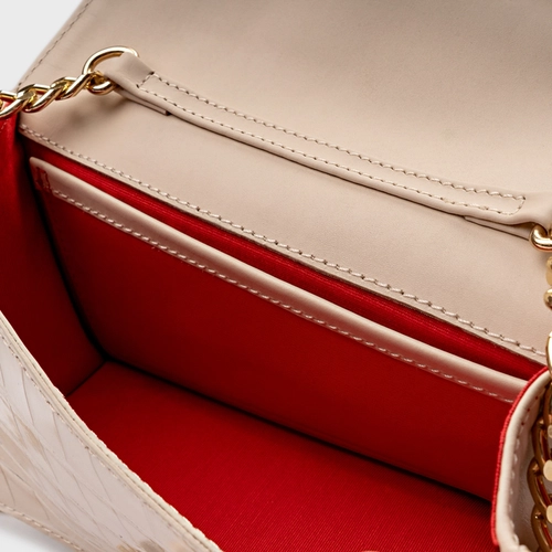 Bolsa Tiracolo Fiorella Pequena Couro Croco Off White Cotton
