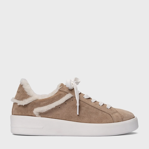 Tênis Furry Flatform Couro Suede Bege Funghi
