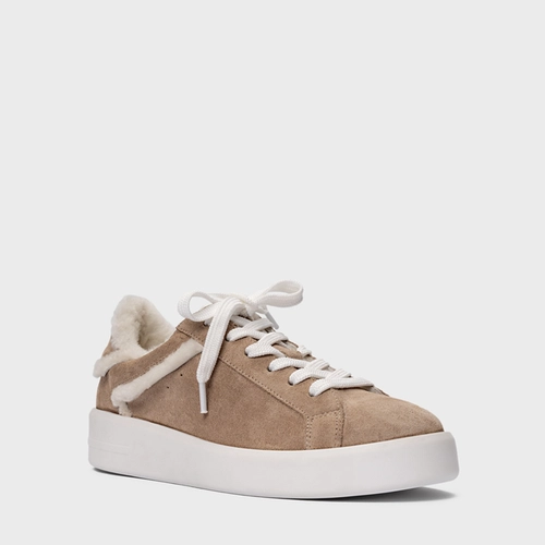 Tênis Furry Flatform Couro Suede Bege Funghi