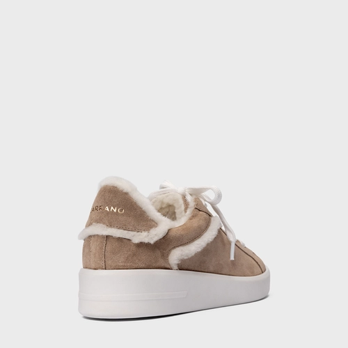 Tênis Furry Flatform Couro Suede Bege Funghi