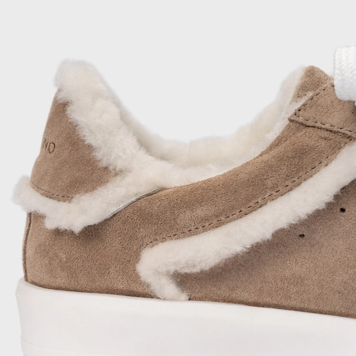 Tênis Furry Flatform Couro Suede Bege Funghi