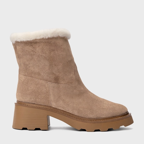 Bota Furry Tratorada Couro Suede Bege Funghi