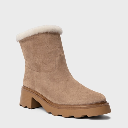 Bota Furry Tratorada Couro Suede Bege Funghi