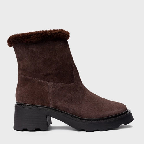 Bota Furry Tratorada Couro Suede Marrom Ganache
