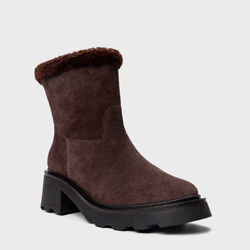 Bota Furry Tratorada Couro Suede Marrom Ganache